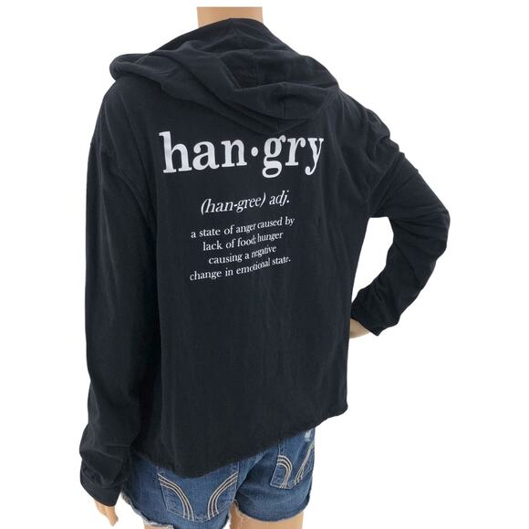 Dirty Laundry XL Black Hangry Definition Long Sleeve Hoodie Tee Shirt T-Shirt - Picture 4 of 5